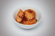 Hot salmon coins roasted in Panko bread crumbs